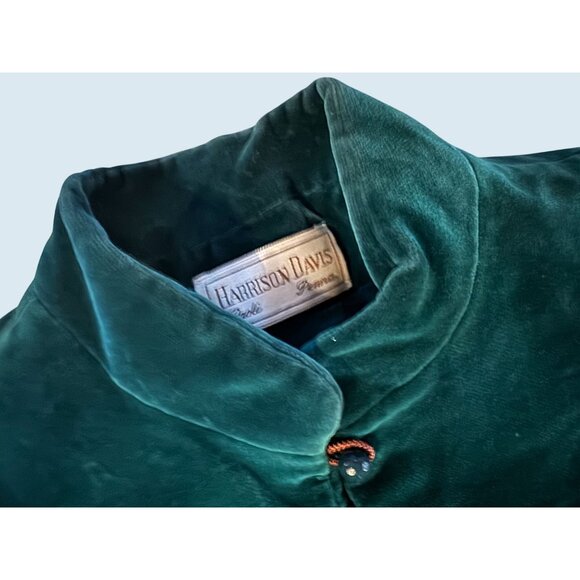 Vintage HARRISON DAVIS Green Velvet Full Button Blazer Coat 1980s Sz S - Picture 7 of 8